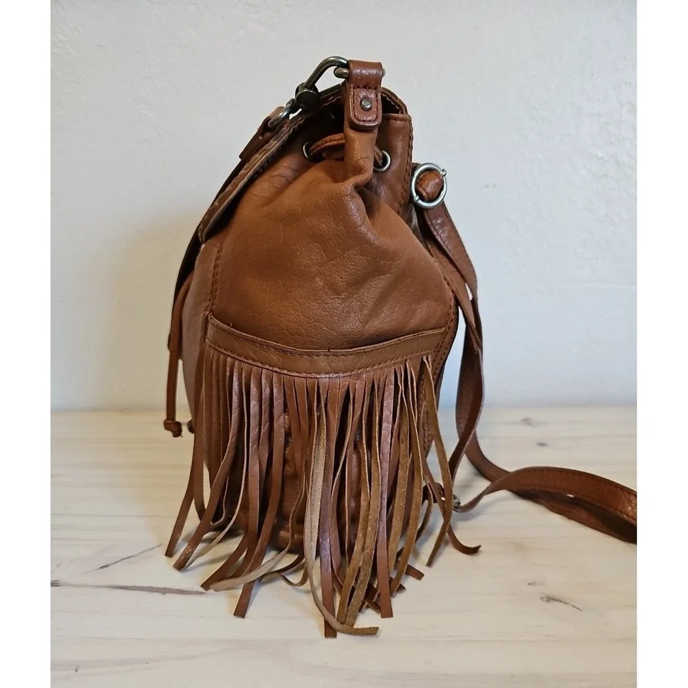 The Sak Avalon Fringed Convertible Cognac Brown Leather Backpack or Handbag